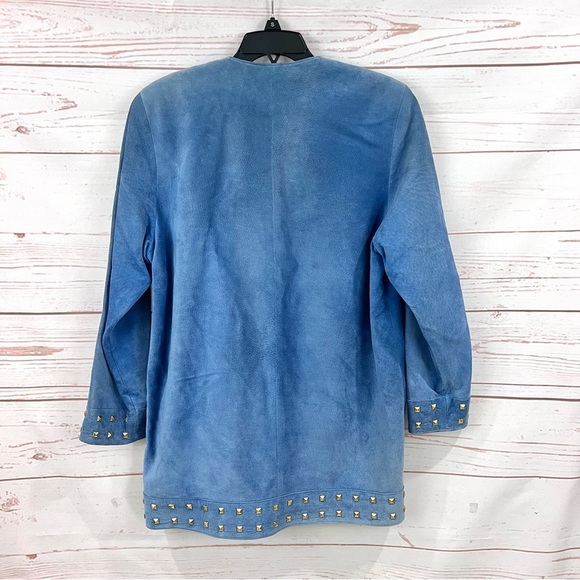 Vintage 90’s Danier Canada Blue Suede Leather Studded Blazer Jacket - Picture 2 of 9